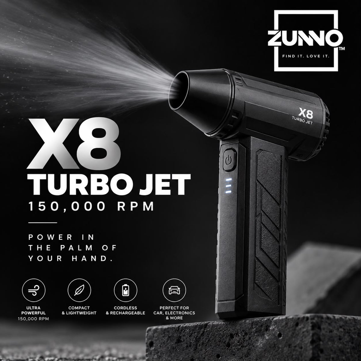 ZUNNO™ Turbo Jet X8 | Soplador de Aire Portátil 150,000 RPM
